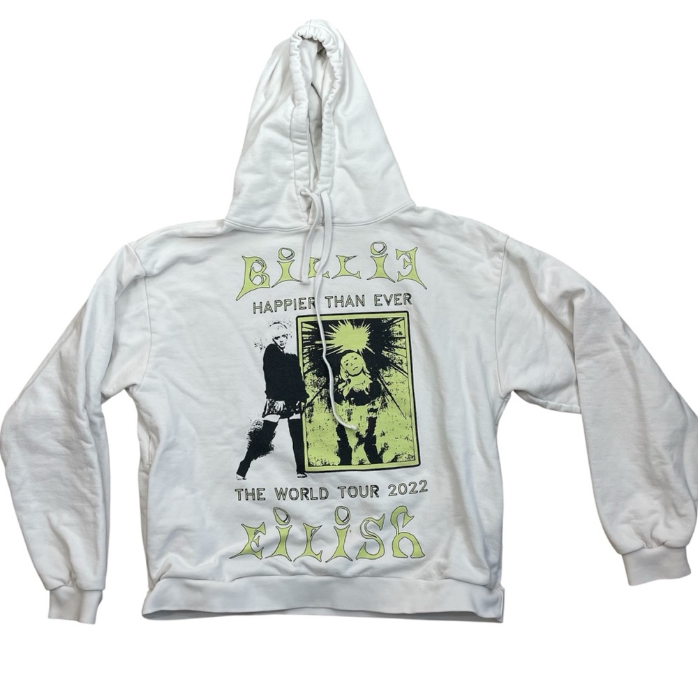 Billie Eilish Tour Hoodie Happier Than Ever White Sweatshirt Pop Music Artist M